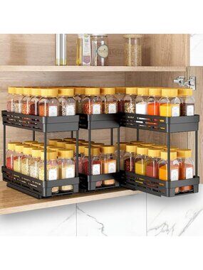 New Black 3 Pack 2 Tier Pull Out Spice Rack 12 x 11 x 5 inch Cabinet Organizer